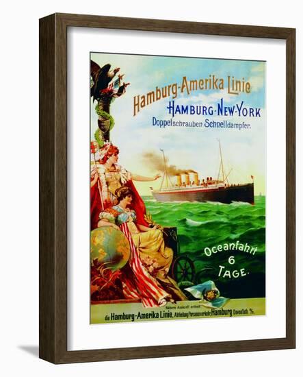 Poster Advertising the Hamburg American Line, 1897-German School-Framed Giclee Print