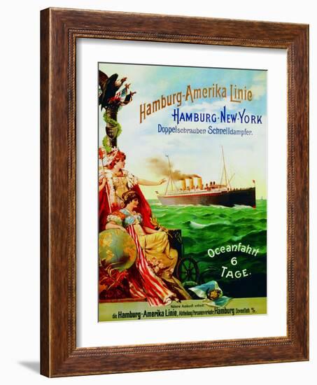 Poster Advertising the Hamburg American Line, 1897-German School-Framed Giclee Print