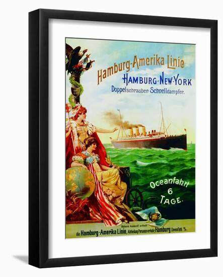 Poster Advertising the Hamburg American Line, 1897-German School-Framed Giclee Print