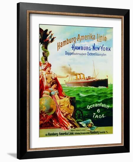 Poster Advertising the Hamburg American Line, 1897-German School-Framed Giclee Print