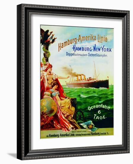 Poster Advertising the Hamburg American Line, 1897-German School-Framed Giclee Print