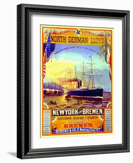 Poster Advertising the North German Lloyd Line, 1883-German School-Framed Giclee Print