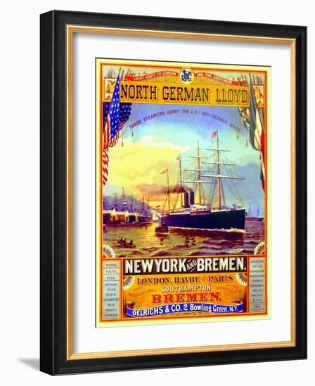 Poster Advertising the North German Lloyd Line, 1883-German School-Framed Giclee Print