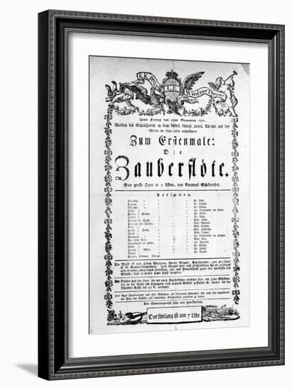 Poster Advertising the Premiere of "The Magic Flute" by Mozart at the Freihaustheater, 1791-null-Framed Giclee Print