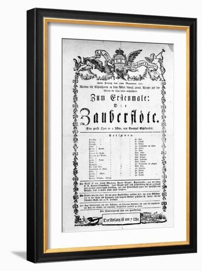 Poster Advertising the Premiere of "The Magic Flute" by Mozart at the Freihaustheater, 1791-null-Framed Giclee Print