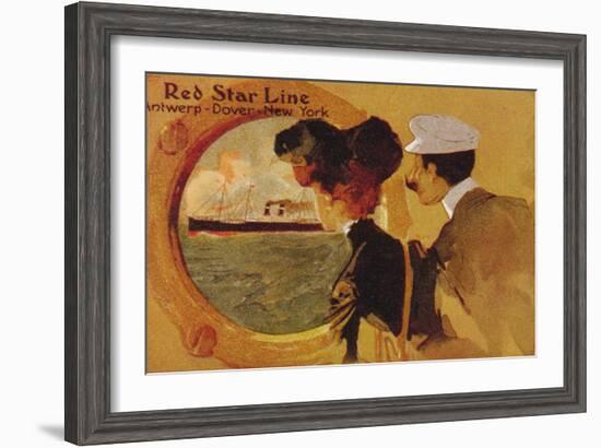 Poster Advertising the 'Red Star Line' from Antwerp to New York Via Dover-English School-Framed Giclee Print