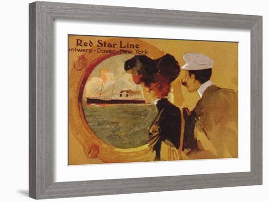 Poster Advertising the 'Red Star Line' from Antwerp to New York Via Dover-English School-Framed Giclee Print