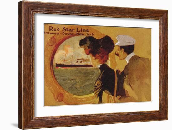 Poster Advertising the 'Red Star Line' from Antwerp to New York Via Dover-English School-Framed Giclee Print