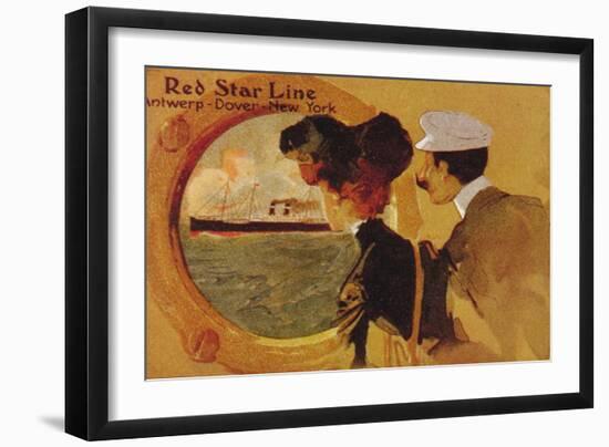 Poster Advertising the 'Red Star Line' from Antwerp to New York Via Dover-English School-Framed Giclee Print