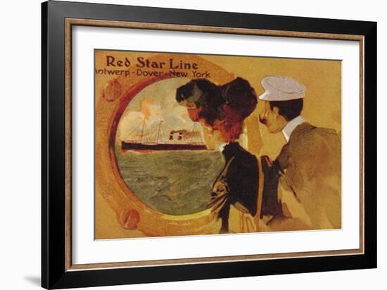 Poster Advertising the 'Red Star Line' from Antwerp to New York Via Dover-English School-Framed Giclee Print