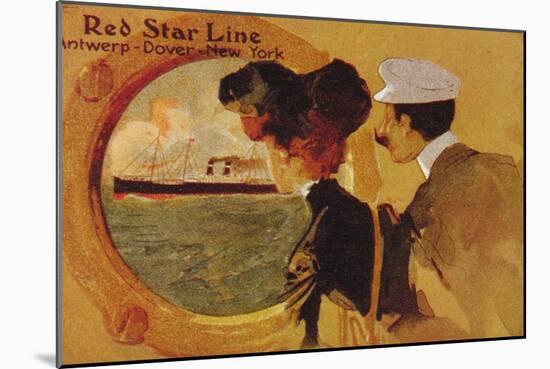 Poster Advertising the 'Red Star Line' from Antwerp to New York Via Dover-English School-Mounted Giclee Print