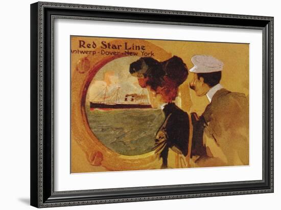 Poster Advertising the 'Red Star Line' from Antwerp to New York Via Dover-English School-Framed Giclee Print