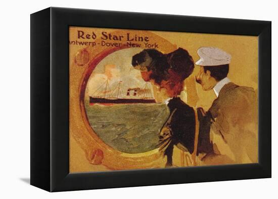 Poster Advertising the 'Red Star Line' from Antwerp to New York Via Dover-English School-Framed Premier Image Canvas