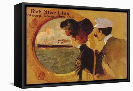 Poster Advertising the 'Red Star Line' from Antwerp to New York Via Dover-English School-Framed Premier Image Canvas