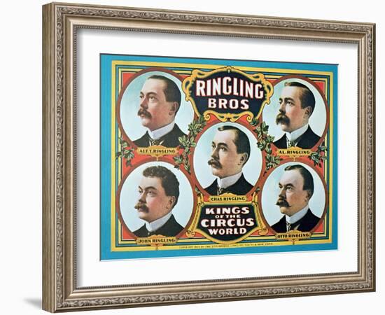 Poster Advertising the 'Ringling Bros. Kings of the Circus World', 1905 (Colour Litho)-American-Framed Giclee Print