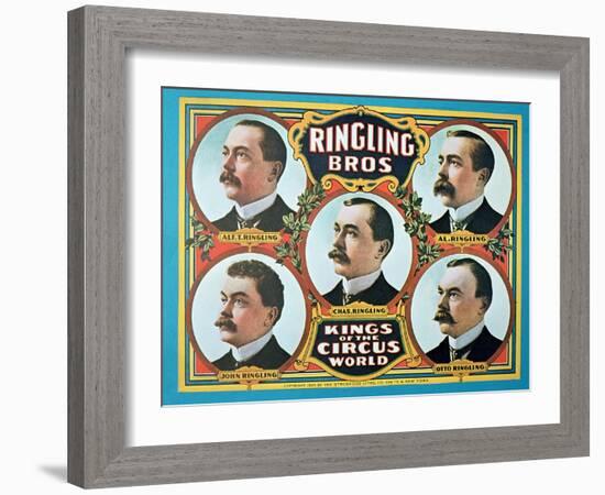 Poster Advertising the 'Ringling Bros. Kings of the Circus World', 1905 (Colour Litho)-American-Framed Giclee Print