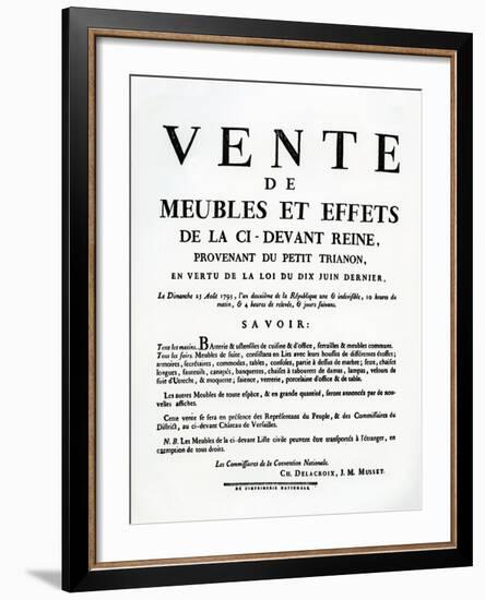 Poster Advertising the Sale of Marie-Antoinette's Furniture and Effects on the 25th August, 1793-null-Framed Giclee Print