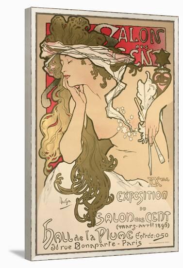 Poster Advertising the Salon Des Cent Exposition at the Hall De La Plume, 1896-Alphonse Mucha-Framed Premier Image Canvas