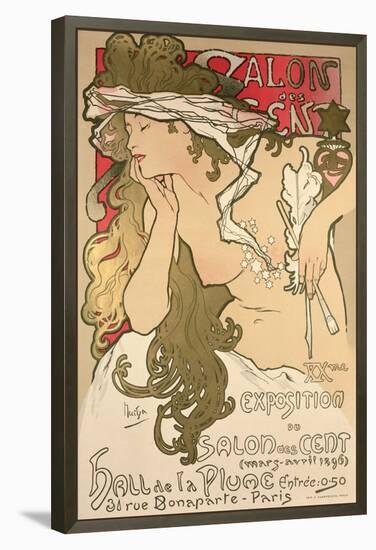 Poster Advertising the Salon Des Cent Exposition at the Hall De La Plume, 1896-Alphonse Mucha-Framed Premier Image Canvas