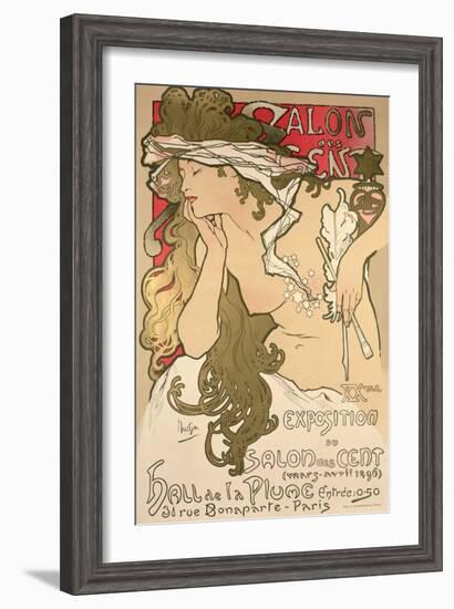 Poster Advertising the Salon Des Cent Exposition at the Hall De La Plume, 1896-Alphonse Mucha-Framed Giclee Print