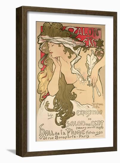 Poster Advertising the Salon Des Cent Exposition at the Hall De La Plume, 1896-Alphonse Mucha-Framed Giclee Print