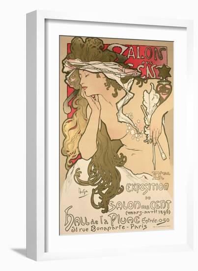 Poster Advertising the Salon Des Cent Exposition at the Hall De La Plume, 1896-Alphonse Mucha-Framed Giclee Print