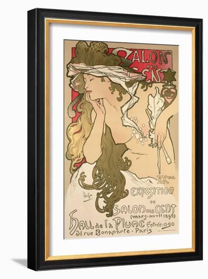 Poster Advertising the Salon Des Cent Exposition at the Hall De La Plume, 1896-Alphonse Mucha-Framed Giclee Print