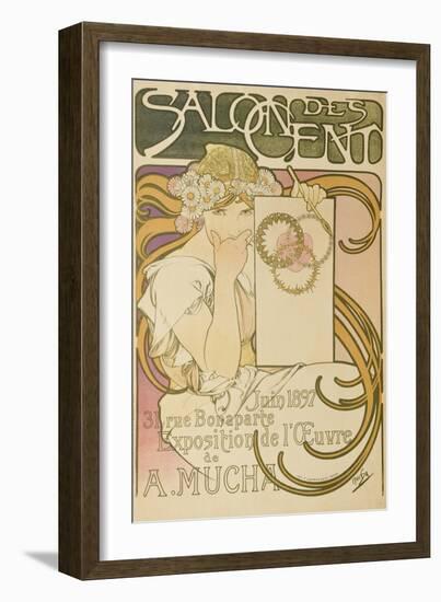Poster Advertising the 'Salon Des Cent' Mucha Exhibition, 1897-Alphonse Mucha-Framed Giclee Print