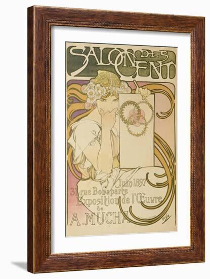 Poster Advertising the 'Salon Des Cent' Mucha Exhibition, 1897-Alphonse Mucha-Framed Giclee Print