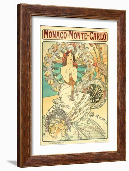 Poster Advertising Trains to Monte Carlo, Monaco, 1897-Alphonse Mucha-Framed Giclee Print