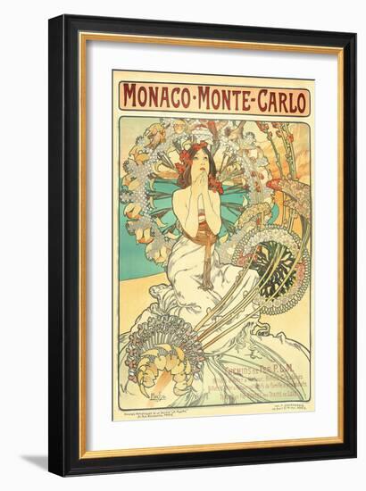 Poster Advertising Trains to Monte Carlo, Monaco, 1897-Alphonse Mucha-Framed Giclee Print