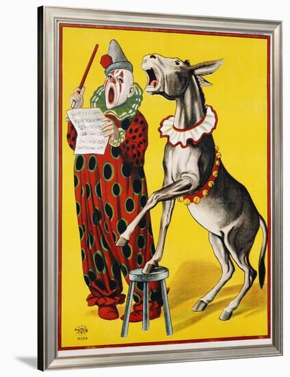 Poster Depicting a Clown and Donkey Singing-null-Framed Premium Giclee Print