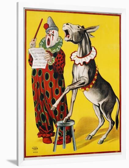 Poster Depicting a Clown and Donkey Singing-null-Framed Premium Giclee Print