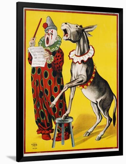 Poster Depicting a Clown and Donkey Singing-null-Framed Premium Giclee Print