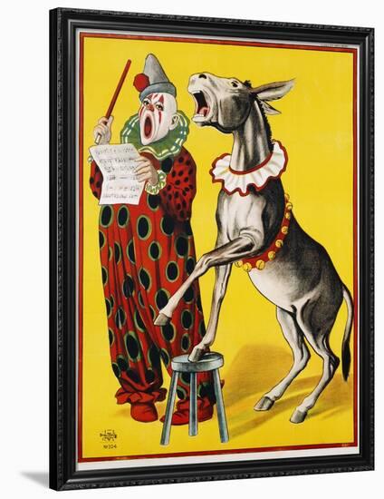 Poster Depicting a Clown and Donkey Singing-null-Framed Premium Giclee Print