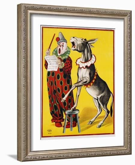 Poster Depicting a Clown and Donkey Singing-null-Framed Giclee Print