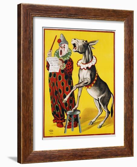 Poster Depicting a Clown and Donkey Singing-null-Framed Giclee Print