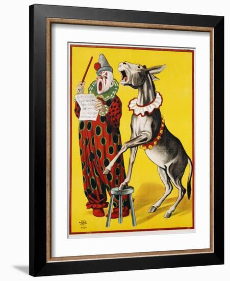 Poster Depicting a Clown and Donkey Singing-null-Framed Giclee Print