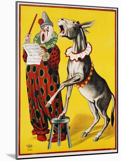Poster Depicting a Clown and Donkey Singing-null-Mounted Giclee Print