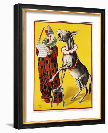 Poster Depicting a Clown and Donkey Singing-null-Framed Giclee Print