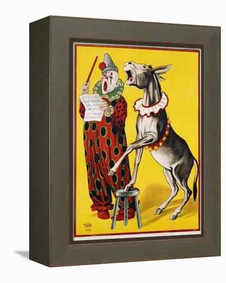 Poster Depicting a Clown and Donkey Singing-null-Framed Premier Image Canvas