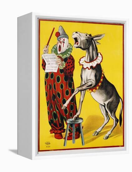 Poster Depicting a Clown and Donkey Singing-null-Framed Premier Image Canvas