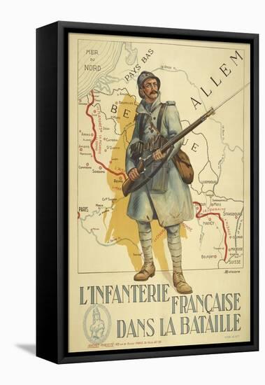 Poster Depicting a French Infantry Soldier, Holding a Rifle. a Map Of Europe Behind Him-null-Framed Premier Image Canvas