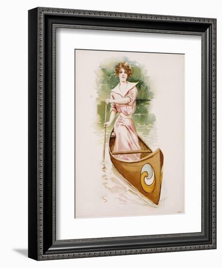 Poster Depicting a Woman Canoeing by Maud Stumm-null-Framed Premium Giclee Print
