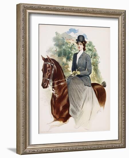 Poster Depicting a Woman Riding Sidesaddle by Thomas Mitchell Peirce-null-Framed Giclee Print