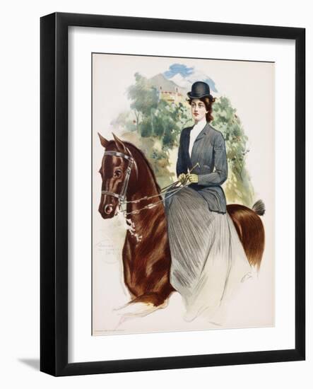 Poster Depicting a Woman Riding Sidesaddle by Thomas Mitchell Peirce-null-Framed Giclee Print