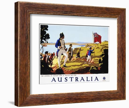 Poster for Australia Showing the Landing of Captain Cook at Botany Bay in 1770-null-Framed Photographic Print