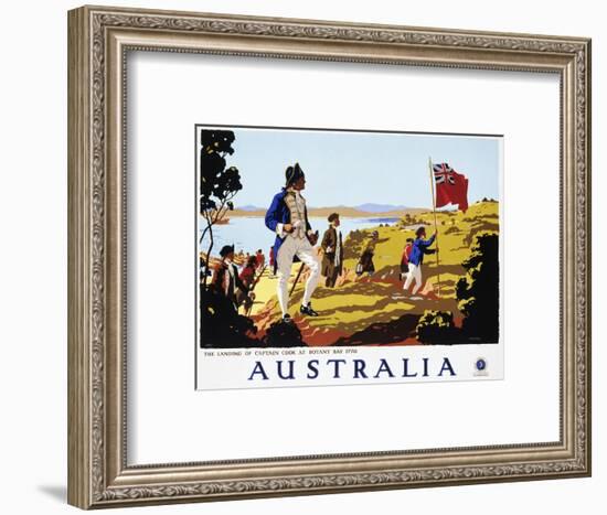 Poster for Australia Showing the Landing of Captain Cook at Botany Bay in 1770-null-Framed Photographic Print