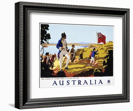 Poster for Australia Showing the Landing of Captain Cook at Botany Bay in 1770-null-Framed Photographic Print