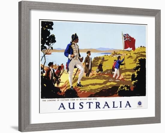 Poster for Australia Showing the Landing of Captain Cook at Botany Bay in 1770-null-Framed Photographic Print